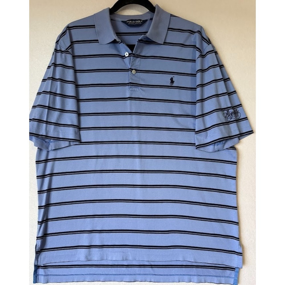 Polo Golf Ralph Lauren Polo Shirt Men Large Blue Striped Logo‎ Short Sleeve